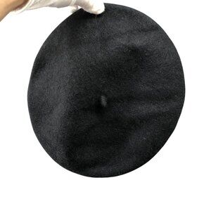 Zara Womens 100% Wool Beret Hat S/M Felt Black Cap Artist 57 cm